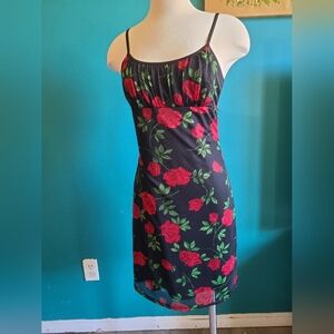 Vintage 90s y2k mesh rose print mini dress womens size medium dark floral goth